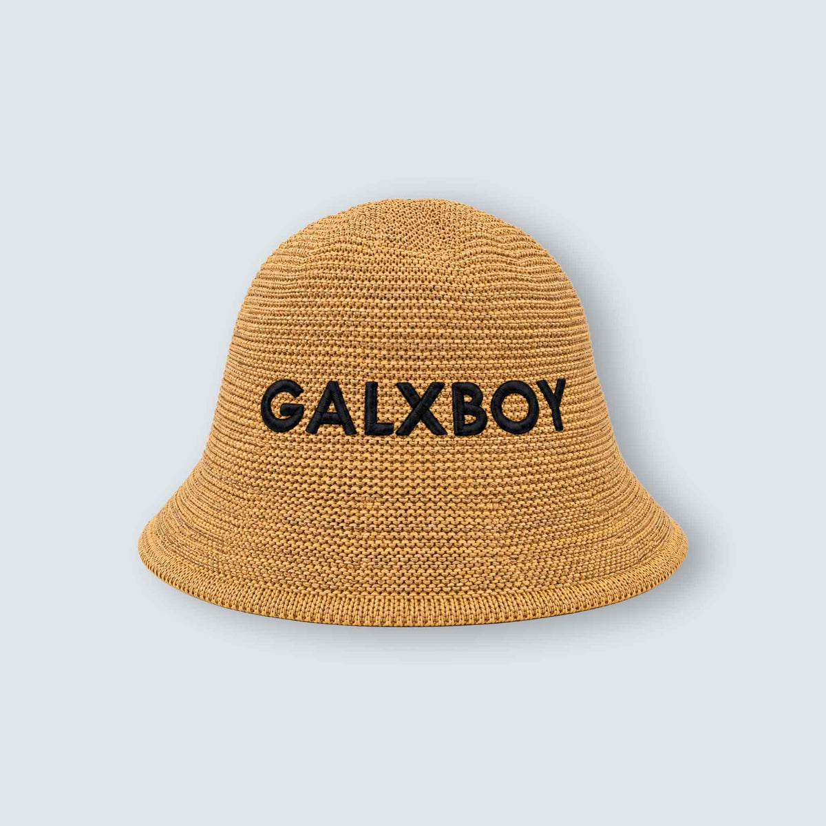 GALXBOY GXB Straw Hat in tan, front view with black GALXBOY lettering.